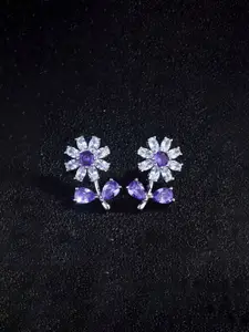 Jewels Galaxy Silver-Plated American Diamond Studded Floral Shaped Studs