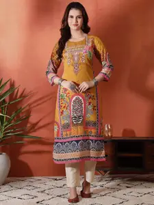 Sangria Women Ethnic Motifs Printed Regular Straight Calf Length Kurta