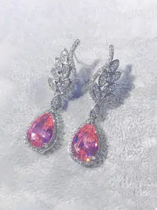 Jewels Galaxy Silver-Plated American Diamond Studded Teardrop Shaped Drop Earrings