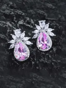 Jewels Galaxy Silver-Plated American Diamond Studded Teardrop Shaped Studs