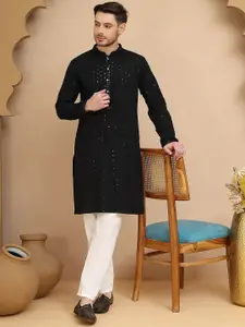 Jompers Men Floral Embroidered Regular Sequinned  Kurta with Churidar