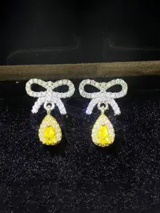 Jewels Galaxy Silver-Plated American Diamond Studded Teardrop Shaped Drop Earrings