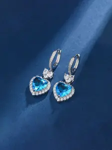 Jewels Galaxy Silver-Plated American Diamond Studded Heart Shaped Drop Earrings
