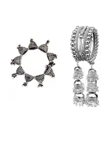 Sangria Set Of 2 Oxidised Ghunghroo Hanging Jhumka Bangles