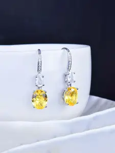 Jewels Galaxy Silver-Plated American Diamond Studded Oval Shaped Drop Earrings