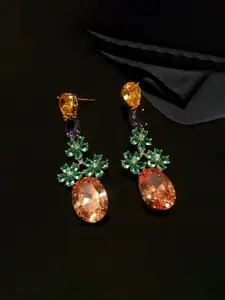 Jewels Galaxy Gold -Plated American Diamond Studded Floral Shaped Drop Earrings