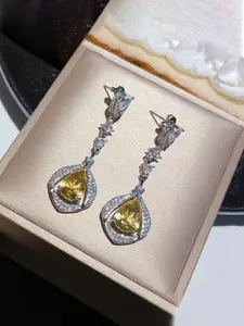 Jewels Galaxy Silver-Plated American Diamond Studded Teardrop Shaped Drop Earrings