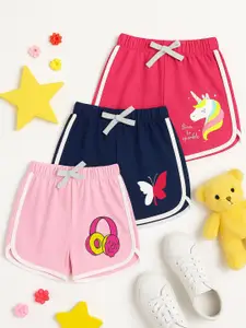 YK Girls  Pack of 3 Humour and Comic Printed Regular Fit Mid-Rise Shorts