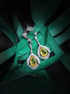 Jewels Galaxy Silver-Plated American Diamond Studded Teardrop Shaped Drop Earrings