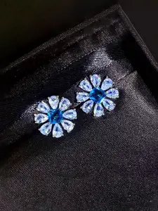Jewels Galaxy Silver-Plated American Diamond Studded Floral Shaped Studs