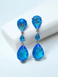 Jewels Galaxy Silver-Plated American Diamond Studded Teardrop Shaped Drop Earrings