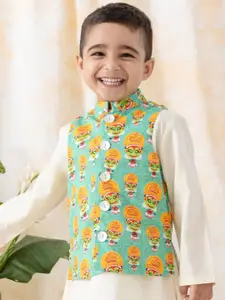Tiber Taber Boys Kathakali Bundi Printed Pure Cotton Nehru Jacket
