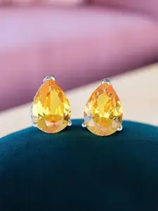 Jewels Galaxy Silver-Plated American Diamond Studded Teardrop Shaped Studs