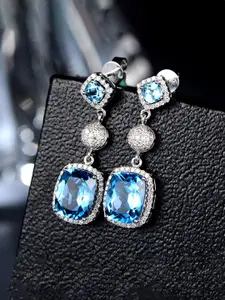 Jewels Galaxy Silver-Plated American Diamond Studded Square Shaped Drop Earrings