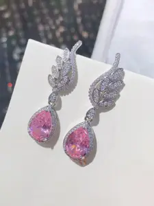 Jewels Galaxy Silver-Plated American Diamond Studded Teardrop Shaped Drop Earrings