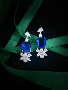 Jewels Galaxy Silver-Plated American Diamond Studded Floral Shaped Drop Earrings