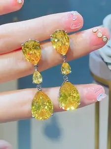 Jewels Galaxy Silver-Plated Artificial Stones Contemporary Drop Earrings