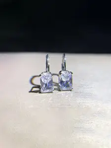 Jewels Galaxy Silver-Plated American Diamond Studded Geometric Shaped Hoop Earrings