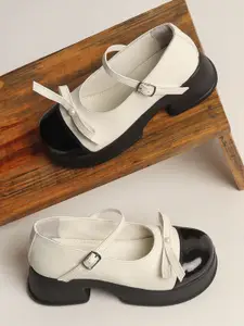 Street Style Store Women Colourblocked PU Regular Flatform Mary Janes