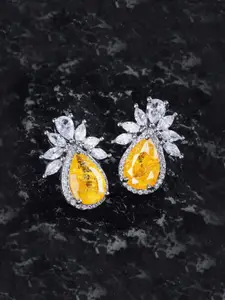 Jewels Galaxy Silver-Plated American Diamond Studded Teardrop Shaped Drop Earrings