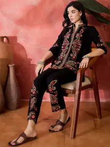 Sangria Embroidered Top & Straight Trousers Co-Ord Set