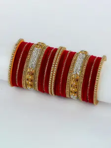 RIJOLI Set Of 38 Gold-Plated Stone Studded & Beaded Metal Bangles