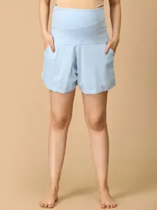 The Mom Store Women Solid High-Rise Maternity Lounge Shorts