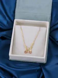 DressBerry Stainless Steel 22K Gold-Plated Rhinestone Studded Minimal Necklace