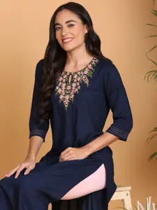 Anouk Women Floral Embroidered Keyhole Neck Thread Work Kurta