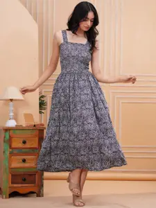 BAESD Women Floral Self Design Fit & Flare Midi Dress