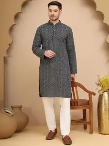 Jompers Paisley Embroidered Mandarin Collar Chikankari Georgette Kurta With Pyjamas