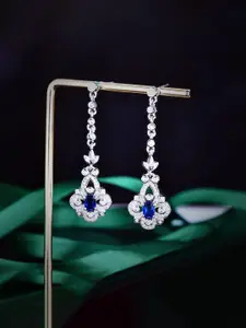 Jewels Galaxy Silver-Plated American Diamond Studded Contemporary Drop Earrings