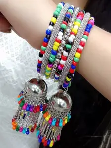 Sangria Set Of 2 Oxidised Beaded Bangle