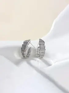 Jewels Galaxy Silver-Plated American Diamond Studded Contemporary Half Hoop Earrings