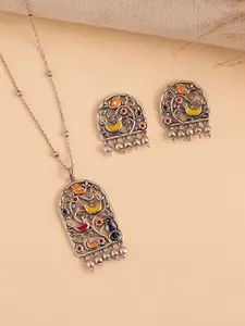 Voylla Madhubani Pakhi Oxidised Enamel Pendant Set