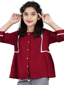 DMP FASHION Girls Lace Inserts Round Neck A-Line Top