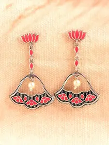 Voylla Silver-Plated Contemporary Oxidised Drop Earrings