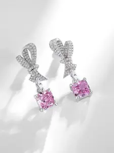 Jewels Galaxy Silver-Plated American Diamond Studded Square Shaped Drop Earrings