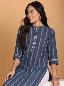 Anouk Women Striped Mandairan Coller Kurta