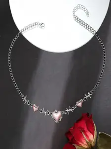 FIMBUL Stone Studded Heart Shaped and Barbed Wire Accents Necklace