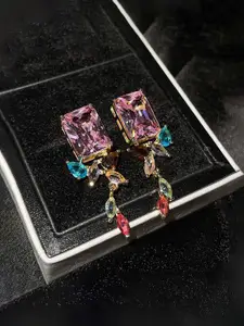 Jewels Galaxy Rose Gold Plated American Diamond Studded Contemporary Drop Earrings