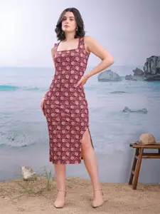 PURVAJA Women Floral Printed Bodycon Midi Dress