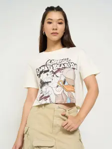 People Cotton Mickey & Friends Printed Short Sleeves Round Neck Boxy Fit T-Shirt