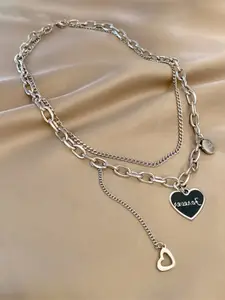 FIMBUL Engraved Forever Charm Heart Shaped Pendant Statement Layered Chain