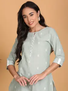 Anouk Geometric Woven Design Keyhole Neck Straight Cotton Kurta