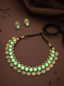 DIVASTRI Gold Plated Stones Studded Choker Necklace & Earring Set