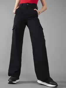 DOLCE CRUDO Women Wide Leg High-Rise Heavy Fade Stretchable Clean Look Jeans