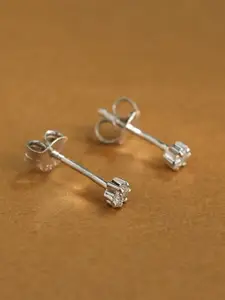 PALMONAS 925 Sterling Silver Rhodium-Plated Cubic Zirconia Studded Contemporary Studs