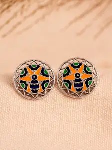 Voylla Silver-Plated Circular Shaped Enamel Studs Earrings