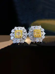 Jewels Galaxy Silver-Plated American Diamond Studded Floral Shaped Studs